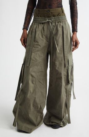 Dolce & Gabbana Waxed Faille Wide Leg Cargo Pants in Grigio-Verde at Nordstrom, Size 6 Us