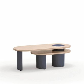 Teulat Mesa de centro natural claro y patas azul oscuro