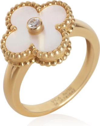 Van Cleef & Arpels Pre-Owned Van Cleef & Arpels Yellow Gold Mother Of Pearl and Diamond Vintage Alhambra Ring
