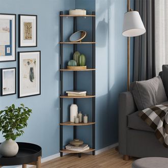 Vicco Estante De Esquina Bivio, Oro Power Roble/antracita, 29 X 163.5 Cm Con 6 Compartimentos, Vicco