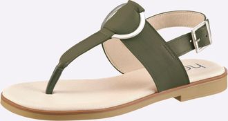 Heine Zehentrenner HEINE, Damen, Gr. 36, khaki, Glattleder, Leder, Rindsleder, Schuhe Zehentrenner