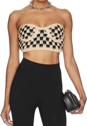 For Love & Lemons Lana Bustier Top In Tan Check