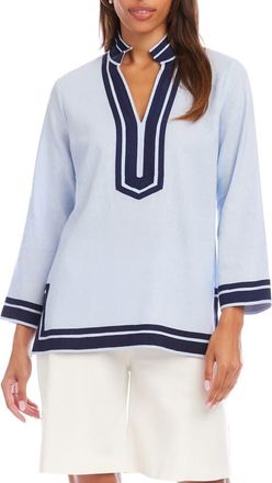Karen Kane The St. Tropez Linen Blend Tunic in Pale Blue/Navy at Nordstrom, Size X-Large