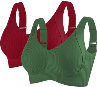 Generic FGUUTYM 2Pc Womens Sports Bras Wireless Push Up Support Bras Seamless Wide Strap Adjustable Bralette Full Coverage Cup Bra Comfort Breathable Underwea