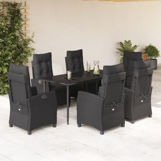 vidaXL Set De Comedor De Jard&iacute;n 7 Pzas Y Cojines Rat&aacute;n Sint&eacute;tico Negro Vidaxl