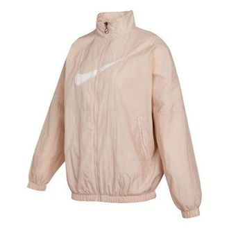 Nike (WMNS) Nike Sportswear Essential Logo Pattern Wrinkled Woven Loose Stand Collar Jacket Pink DM6182-601