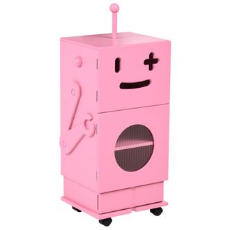 Beliani Armario Infantil Moderno Con Ruedas 3 Estantes 1 Caj&oacute;n Con Peque&ntilde;a Vitrina Motivo Robot Rosa Edgar
