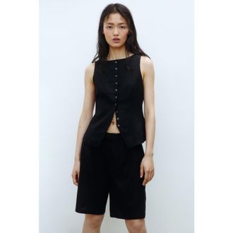 H&M Linen-blend bermuda shorts in Black at Nordstrom, Size 20