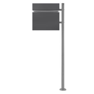 ECD Germany Ecd Germany Buz&oacute;n Autoportante De Acero Inoxidable Antracita Exterior Con Soporte Poste Plateado 120cm Casillero Moderno Con Compartimento Para Peri&oacute;d