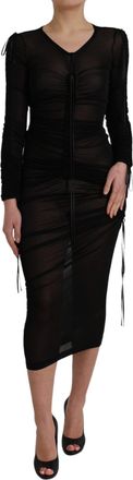 Dolce & Gabbana Womens Black Sheer Bodycon Sheath Midi Dress Viscose Silk