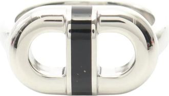 Herm&egrave;s 2020-2025 Palladium Plated Lacquered Maillon ring costume ring - women - Metal/Gold/Lacquer - One Size - Black