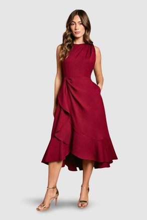 Coast Waterfall Crepe Midi Dress in Burgundy at Nordstrom, Size 10