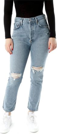 A Gold E Riley High-Rise Straight Crop Jeans - Dames - Slim Fit Jeans - Blauw - W31 - Katoen - Jeans