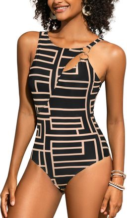 SHEKINI Women Swimsuit One Piece Swimming Costume Asymmetrical Neck Single Adjustable Strap Swimwear Bathing Suits Beach Vacation