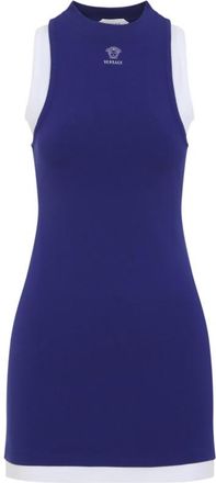 Versace Blue Logo Crew Neck Mini Dress