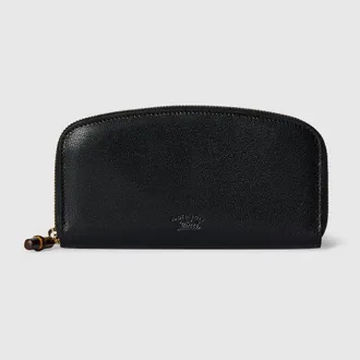 Gucci Zip Around Wallet With Bamboo, Black, Leather