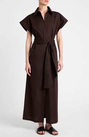 Santorelli Nisa Cap Sleeve Poplin Shirt Dress in Coffee at Nordstrom, Size X-Large