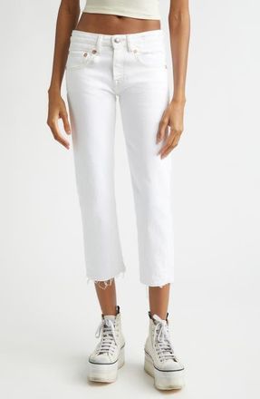 R13 Boy Distressed Straight Leg Ankle Jeans in Aerin White Stretch at Nordstrom, Size 26