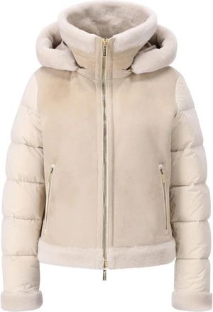 Moorer Luxe Donsjack met Su&egrave;de - Dames - Gewatteerde jassen - Beige - M - Su&egrave;de - Jassen