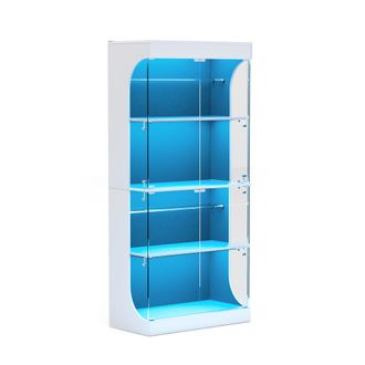 STILVORA Vitrina Con 2 Puertas De Cristal, 2 Estantes, Led, Sensor De Movimiento Y Carga Usb, En Vidrio, Blanco