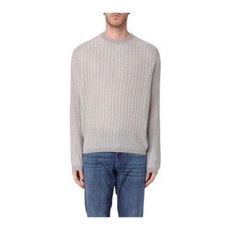 Emporio Armani Round-neck Knitwear, male, Beige, Size: M Ribbed Knit Long Sleeve Sweater