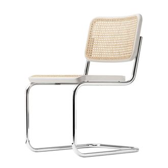 Thonet S 32 V Stuhl, Chrom / Buche weiss lasiert (TP 200) / Rohrgeflecht mit Kunststoffst&uuml;tzgewebe