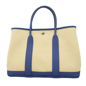 Herm&egrave;s Blue Ecru Toile H Tote Bag (Pre-Owned)