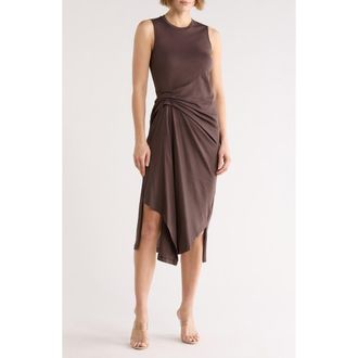 AllSaints Rivi Draped Midi Dress in Bottle Brown at Nordstrom Rack, Size 12 Us / 16 Uk