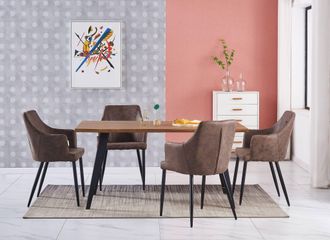 Life Interiors Life Interiors - Rocco Lux Zarah - Mesa De Comedor De Madera De Roble Y Juego De 4 Sillas De Comedor De Cuero Marr&oacute;n Oscuro - Comedor Cocina