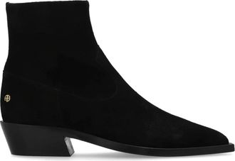 Anine Bing Leren Enkellaarsjes - Dames - Cowboylaarzen - Zwart - 37 EU - Leer - Schoenen
