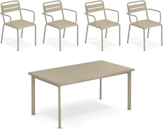 Emu Star Outdoor Tisch 160 x 90 cm + Armlehnstuhl (4er-Set), taupe