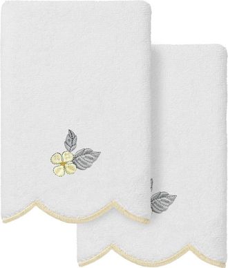 Linum Home Textiles 100% Turkish Cotton Hydea Scallop 2Pc Embellished Fingertip Towel Set