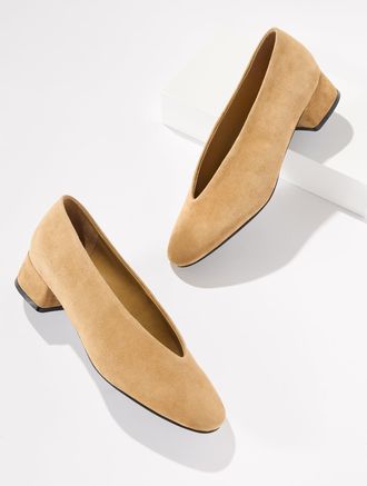 Talbots Winona Suede Block Heel Pumps - Cafe Au Lait - 10 1/2 M Talbots
