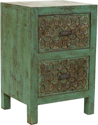 Wanderlust Deco Mesita De Noche De Madera Artesanal Verde 45x35x60h Cm