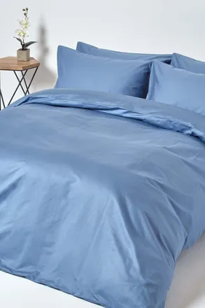 Homescapes Egyptian Cotton Duvet Cover with Pillowcase 1000 TC in Blue | Size: Double