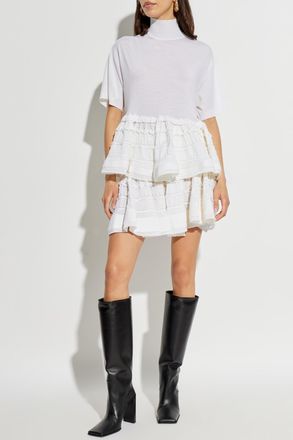 Alaia Short Skirt With Ruffles, Womens, White