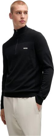 HUGO BOSS Mens Zip Neck Regular Fit Sweater in Black 001 - Size Small