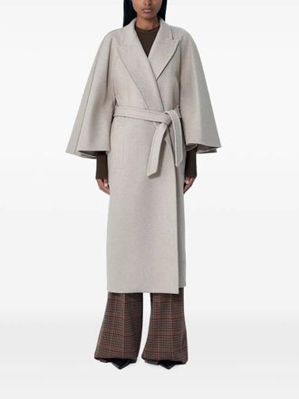 Max Mara peak-lapels self-tie coat - women - Cashmere - 38 - Neutrals