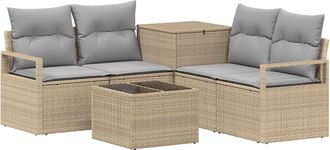 vidaXL Juego De Sof&aacute; 6 Uds. Beige Y Gris Claro Rat&aacute;n Sint&eacute;tico Y Acero Vidaxl