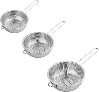 OEM Colador De Cocina De 3 Piezas, Colador De Acero Inoxidable Con Forma De Cuenco, Colador De Cocina Multifuncional, Enjuagar, Lavar Fruta, Plateado