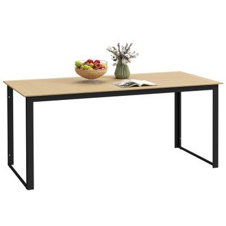 OUTSUNNY Garden Dining Table for 6 People with Slatted Table Top Metal Frame | TJ Hughes