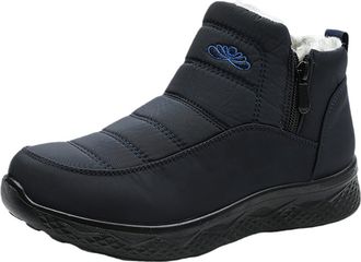 Generic Womens Insulated Snow Boots, Warm Fur Lined Slip on Ankle Snow Boots Comfortable Waterproof Anti-Slip Outdoor Shoes (Blue,5.5)