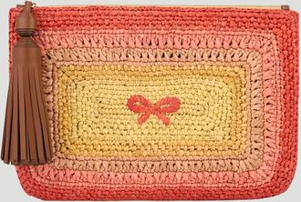 Anya Hindmarch Womens Raffia Tassel Bow Clutch In Orange Multi