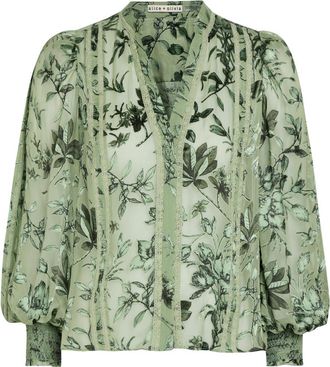 Alice & Olivia Arlette Devor&eacute; Chiffon Blouse - Green - XL (UK16 / XL)