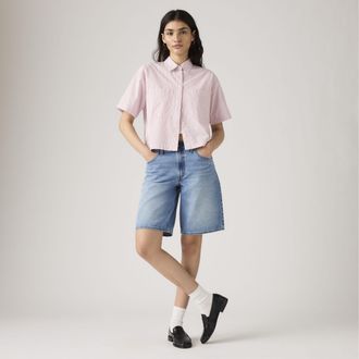 Levi's Harlie Short Sleeve Cropped Shirt - Womens - 2XL - Pink / Rachel Stripe Peachskin