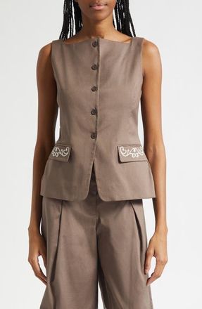 Stine Goya Embroidered Detail Canvas Vest in Cherries On A Paisley at Nordstrom, Size X-Small