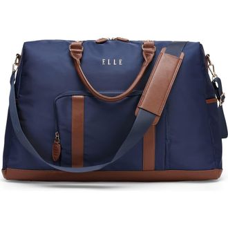 Elle Luxe Journey 30L Twill and Vegan Leather Weekender Duffel Bag in Navy at Nordstrom