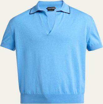 Tom Ford Mens Cotton and Silk Knit Tipped Johnny Collar Polo Shirt