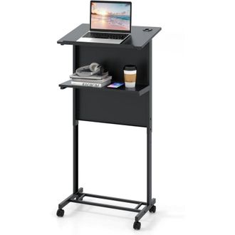 Costway Scrivania per Computer Regolabile in 3 Altezze, Postazione di Lavoro per Computer con Mensola, Ruote e Foro per Cavi, Podio Mobile per Aula e