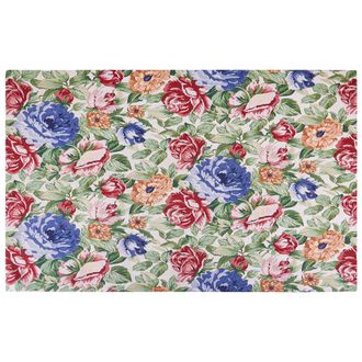 Beliani Alfombra De Algod&oacute;n Verde Rojo Azul 140 X 200 Cm Patr&oacute;n Floral Tejido Plano Farwan